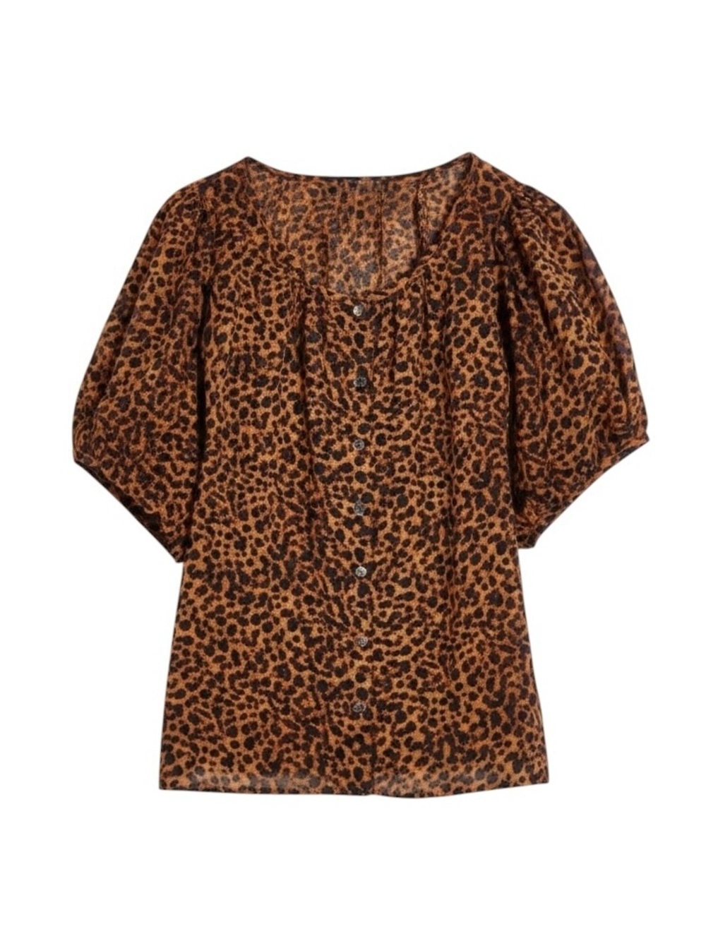 Madewell Balloon Sleeve Button Up Painted Leopard Brushed Leopard Warm Hickory S
